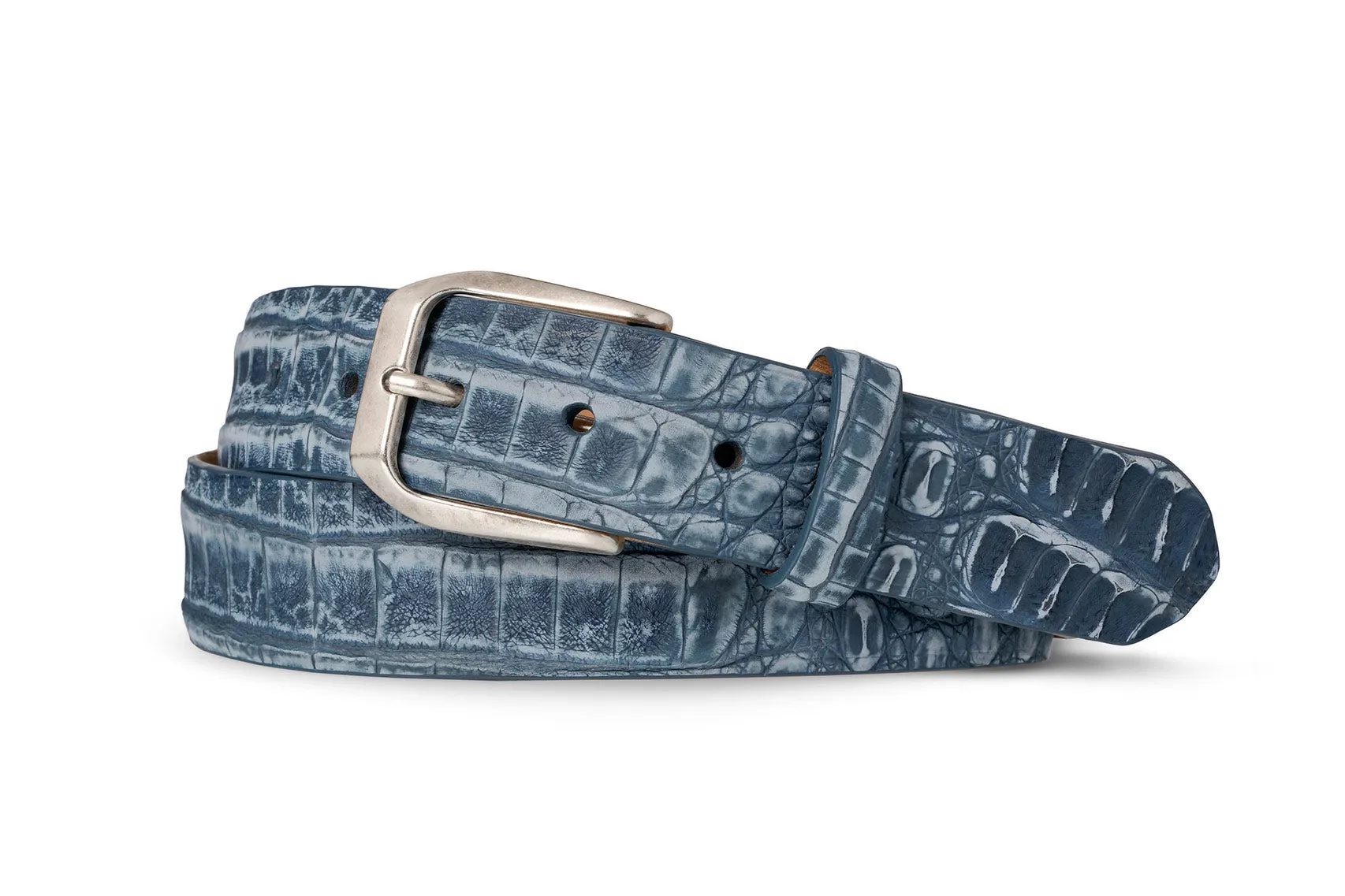 Nubuck Crocodile Belt with Antique Silver Buckle sold by W. Kleinberg
