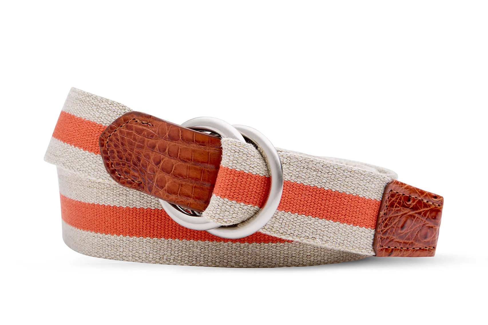 Striped Linen Stretch Belt with Croc Tabs and Brushed Nickel O-Ring Buckles sold by W. Kleinberg product image thumbnail 3