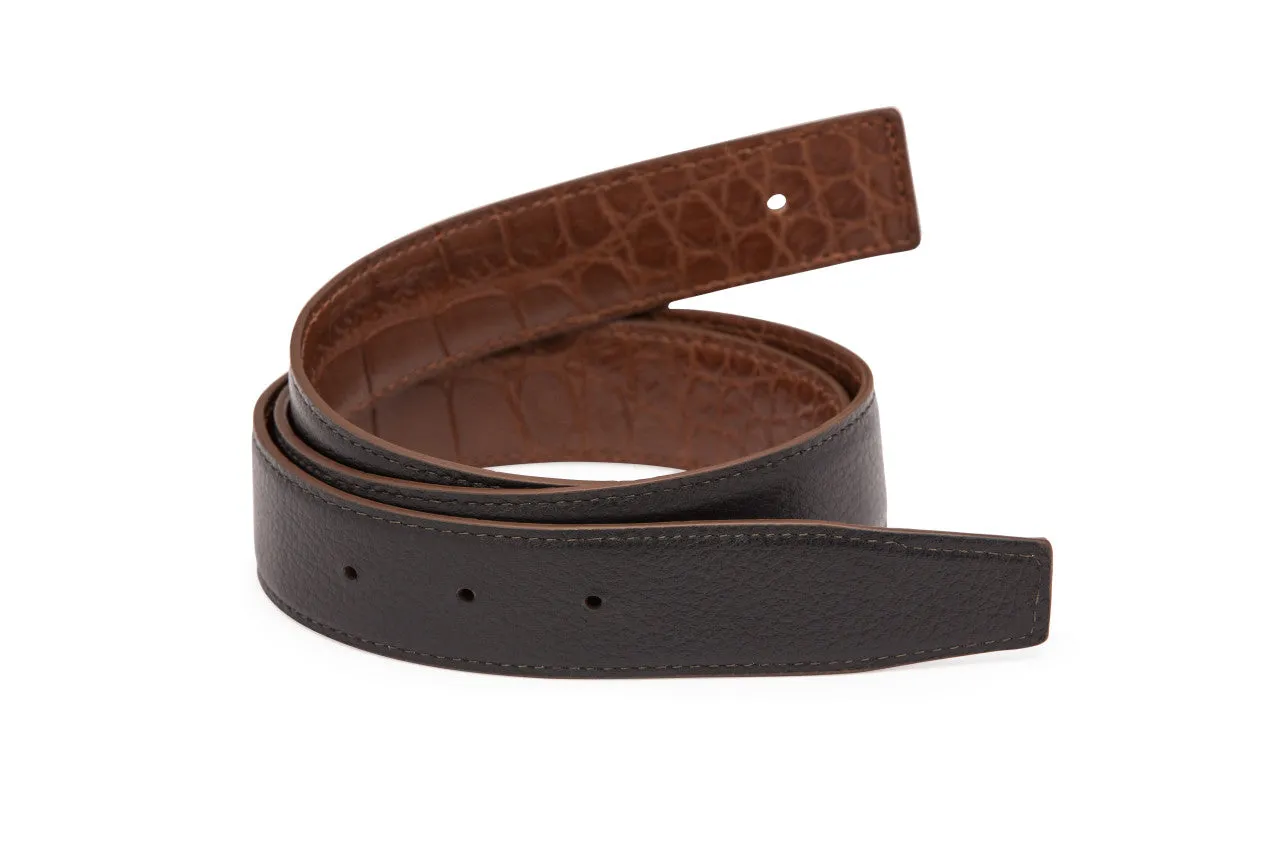 Matte Alligator and Pebbled Calf Reversible H Strap sold by W. Kleinberg