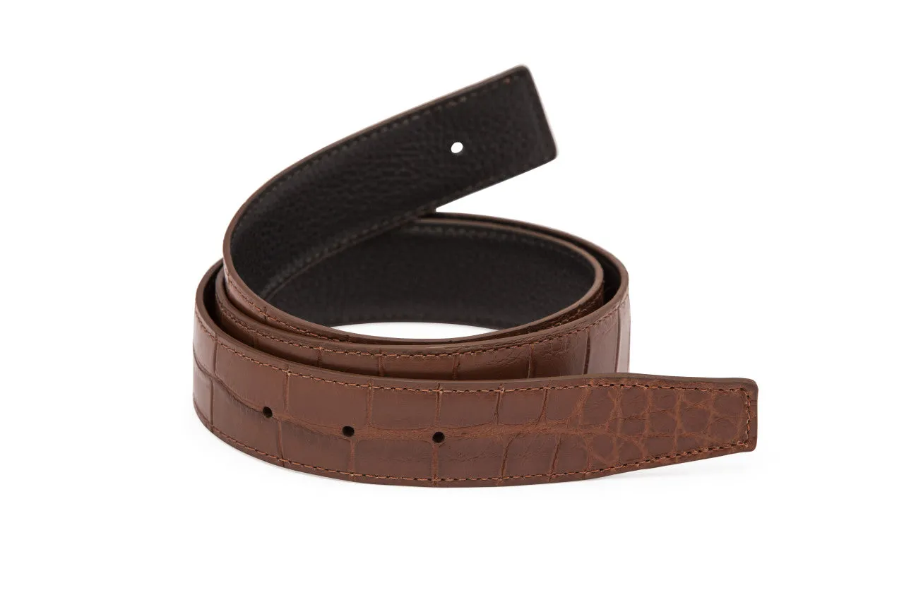 Matte Alligator and Pebbled Calf Reversible H Strap sold by W. Kleinberg product image thumbnail 2