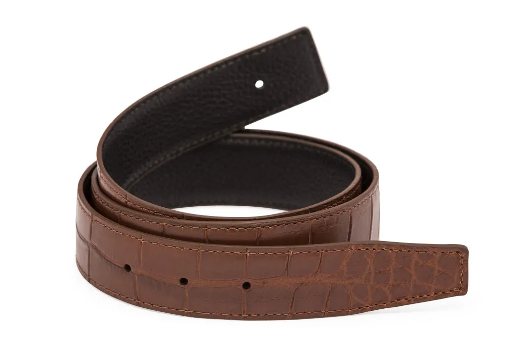 Matte Alligator and Pebbled Calf Reversible H Strap sold by W. Kleinberg product image thumbnail 2