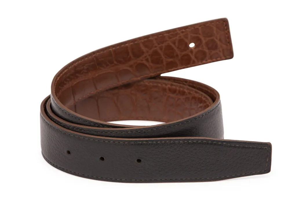 Matte Alligator and Pebbled Calf Reversible H Strap sold by W. Kleinberg