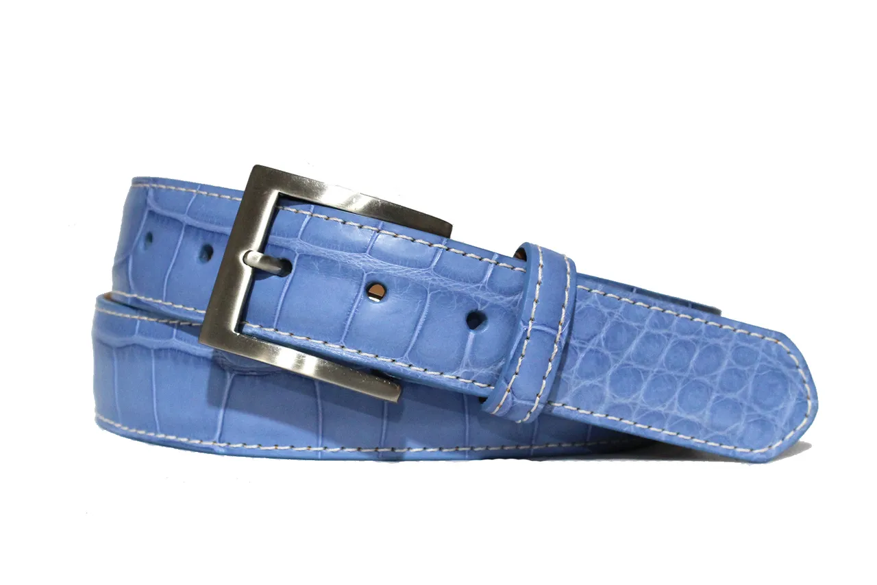 Carolina Blue Matte American Alligator Belt sold by W. Kleinberg