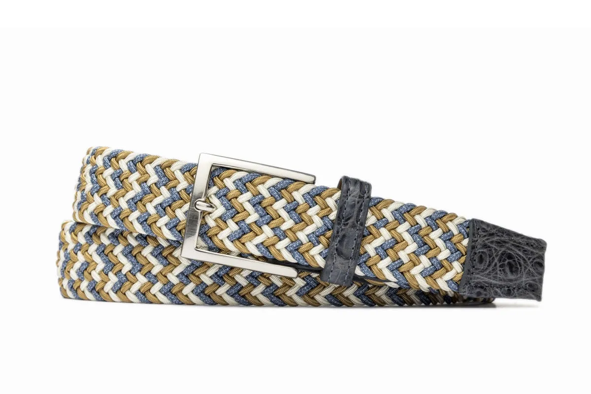 Sandalwood Stretch Belt with Croc Tabs and Brushed Nickel Buckle sold by W. Kleinberg