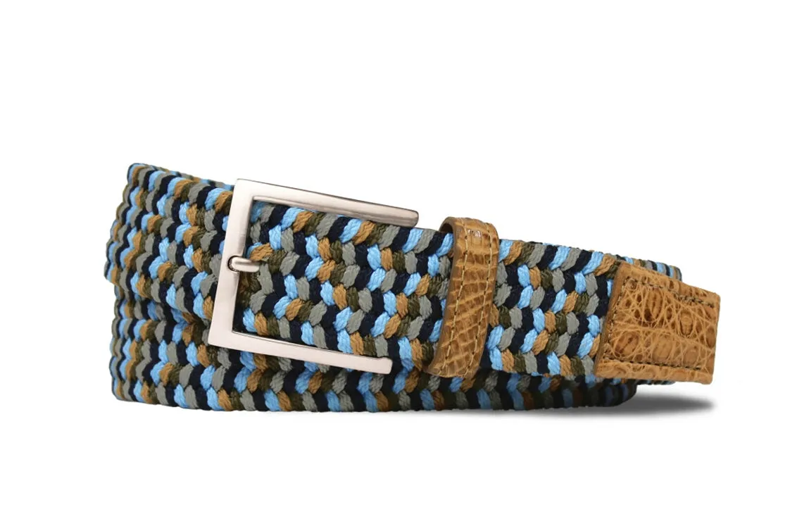 Caramel Stretch Belt with Croc Tabs and Brushed Nickel Buckle sold by W. Kleinberg