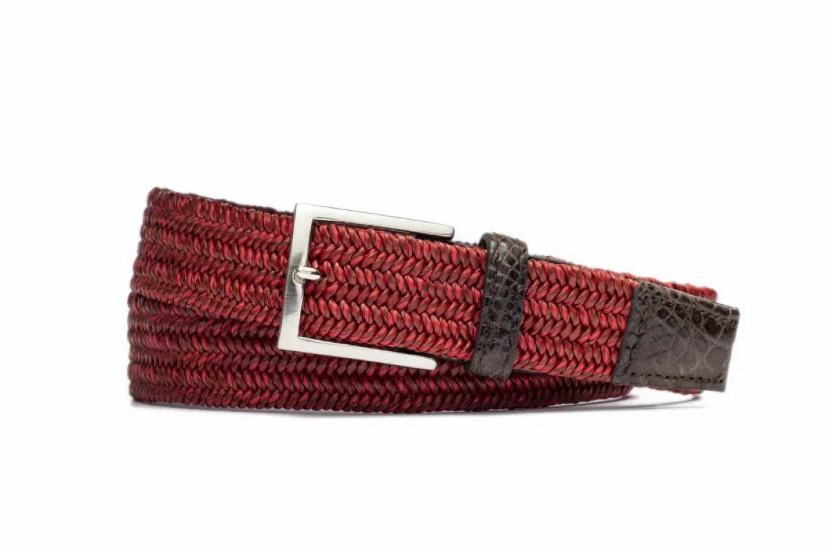 Cinnamon Stretch Belt with Croc Tabs and Brushed Nickel Buckle sold by W. Kleinberg