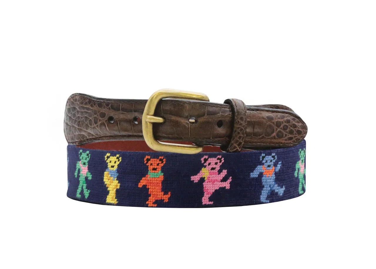 Smathers & Branson Dancing Bears Croc Tab Needlepoint Belt sold by W. Kleinberg