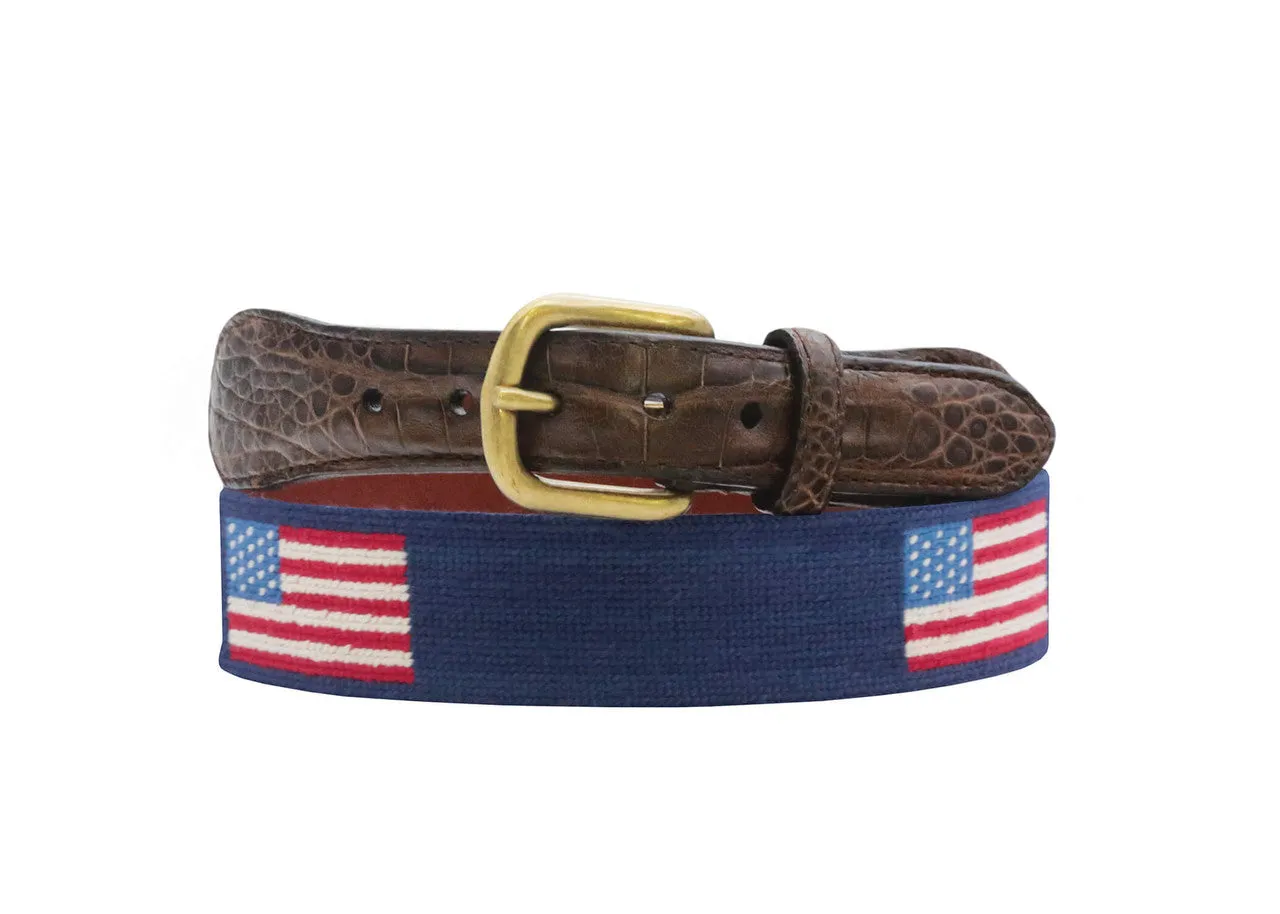 Smathers & Branson American Flag Croc Tab Needlepoint Belt sold by W. Kleinberg