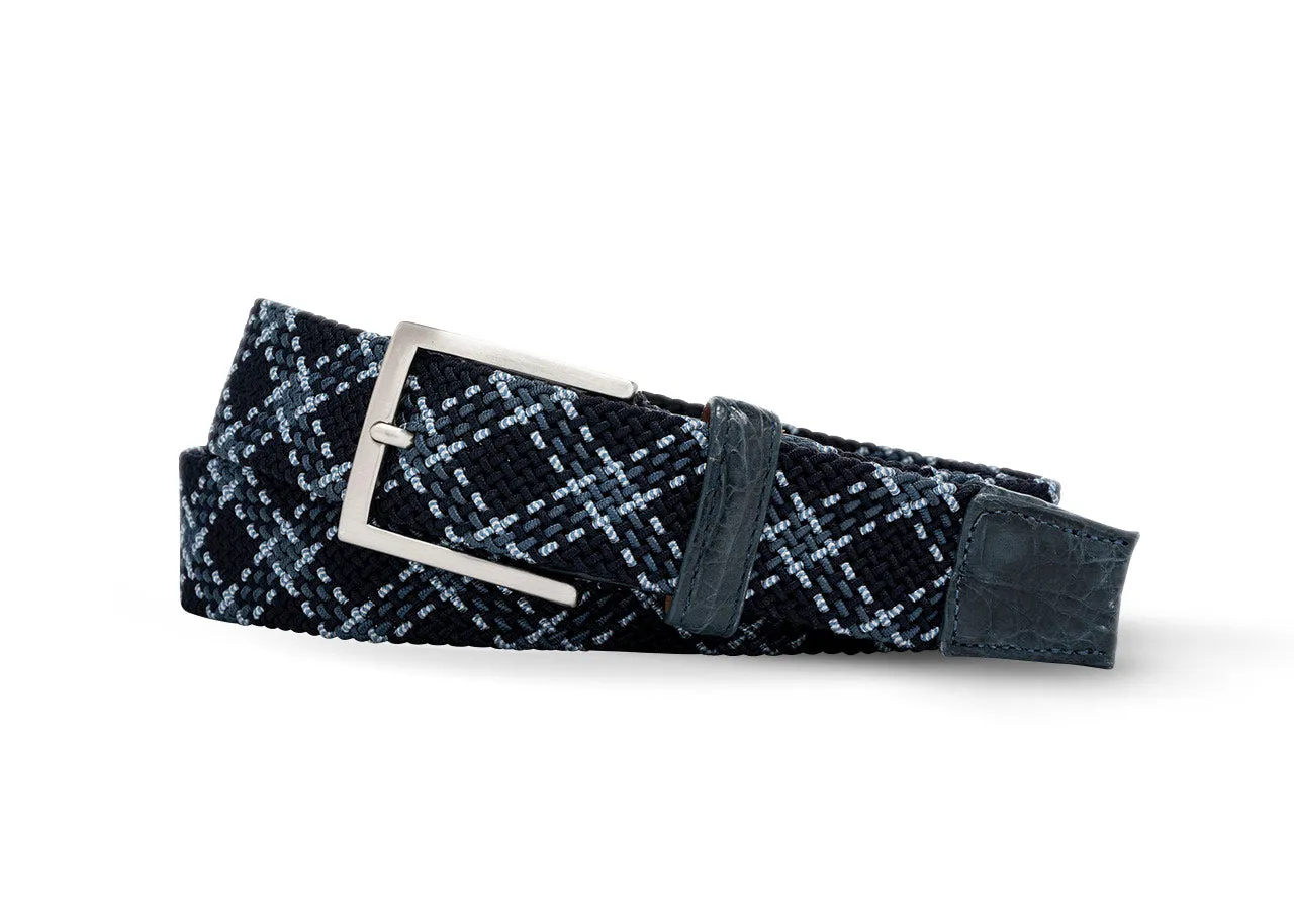 Pacific Plaid Stretch Belt with Croc Tabs and Brushed Nickel Buckle sold by W. Kleinberg