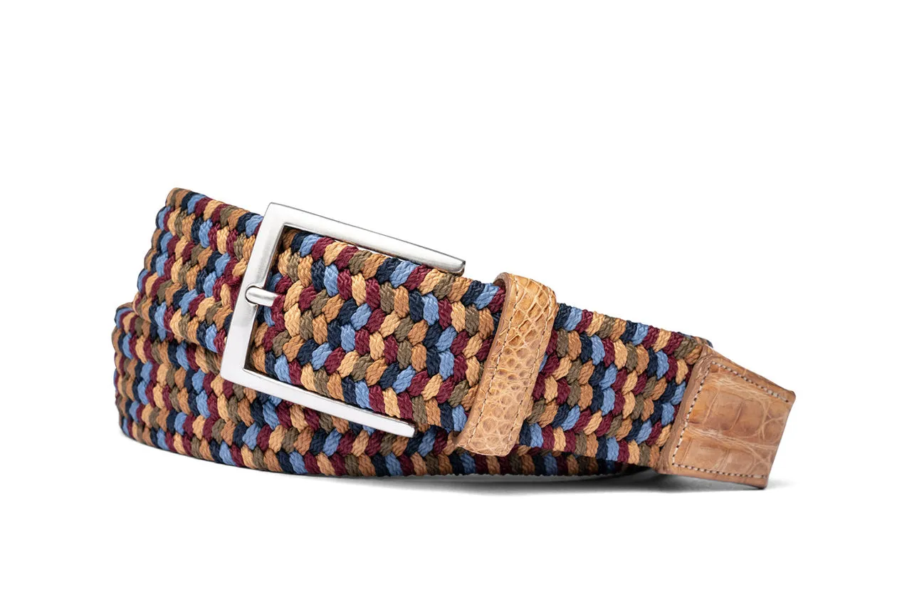 Sandstone Stretch Belt with Croc Tabs and Brushed Nickel Buckle sold by W. Kleinberg