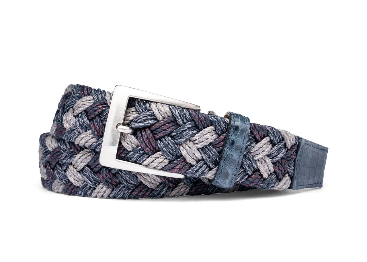 Indigo Woven Belt with Croc Tabs and Brushed Nickel Buckle sold by W. Kleinberg