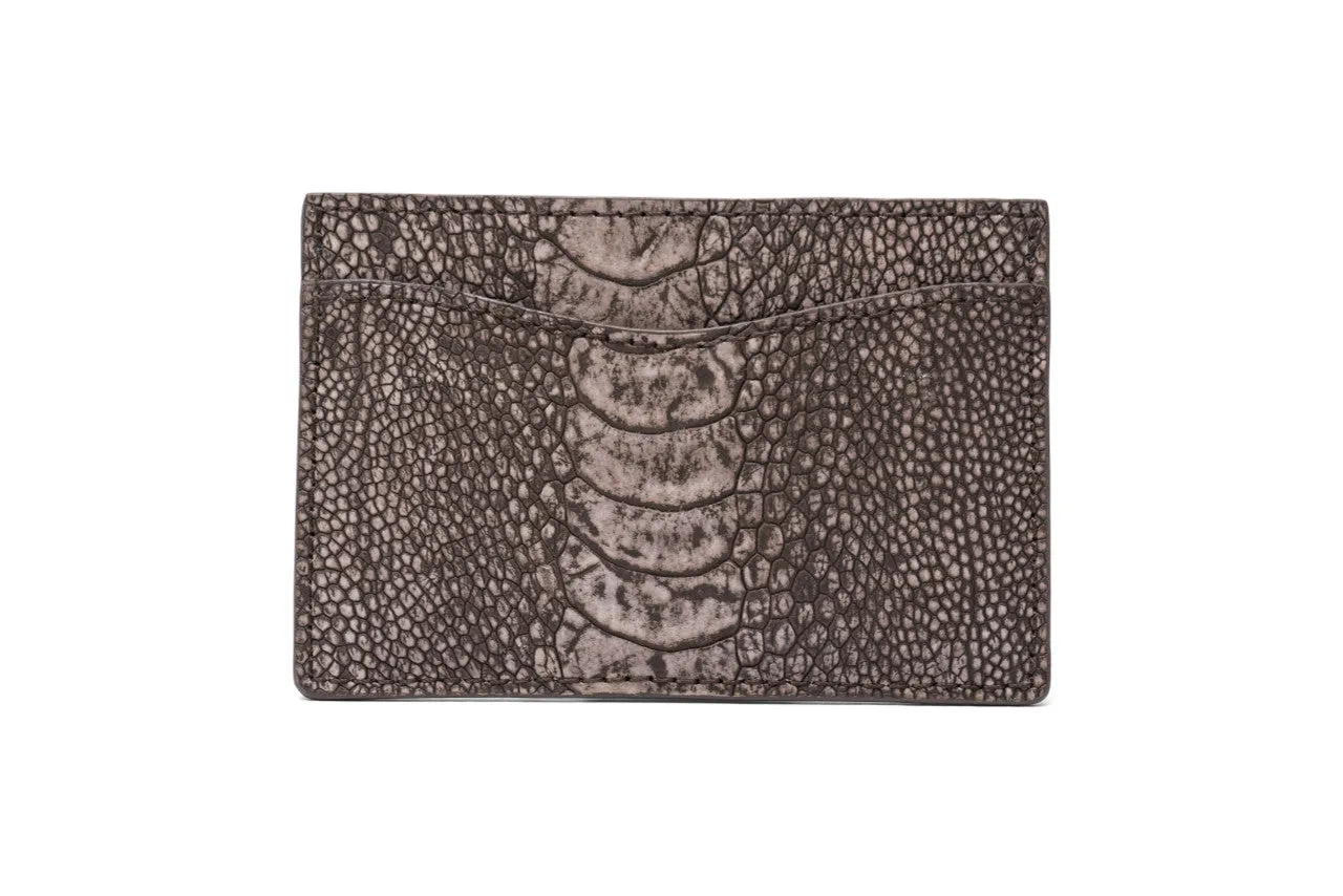 Washed Ostrich Leg Flat Card Case sold by W. Kleinberg