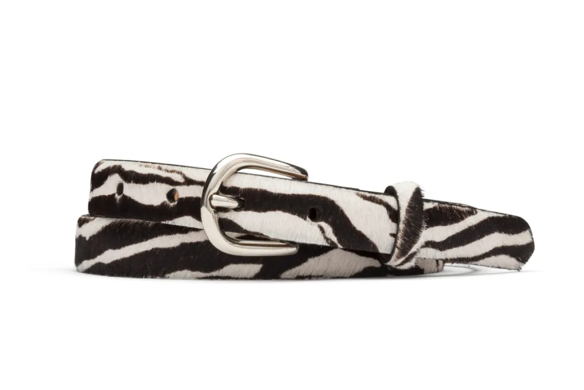 Skinny Calf Hair Belt with Nickel Buckle sold by W. Kleinberg