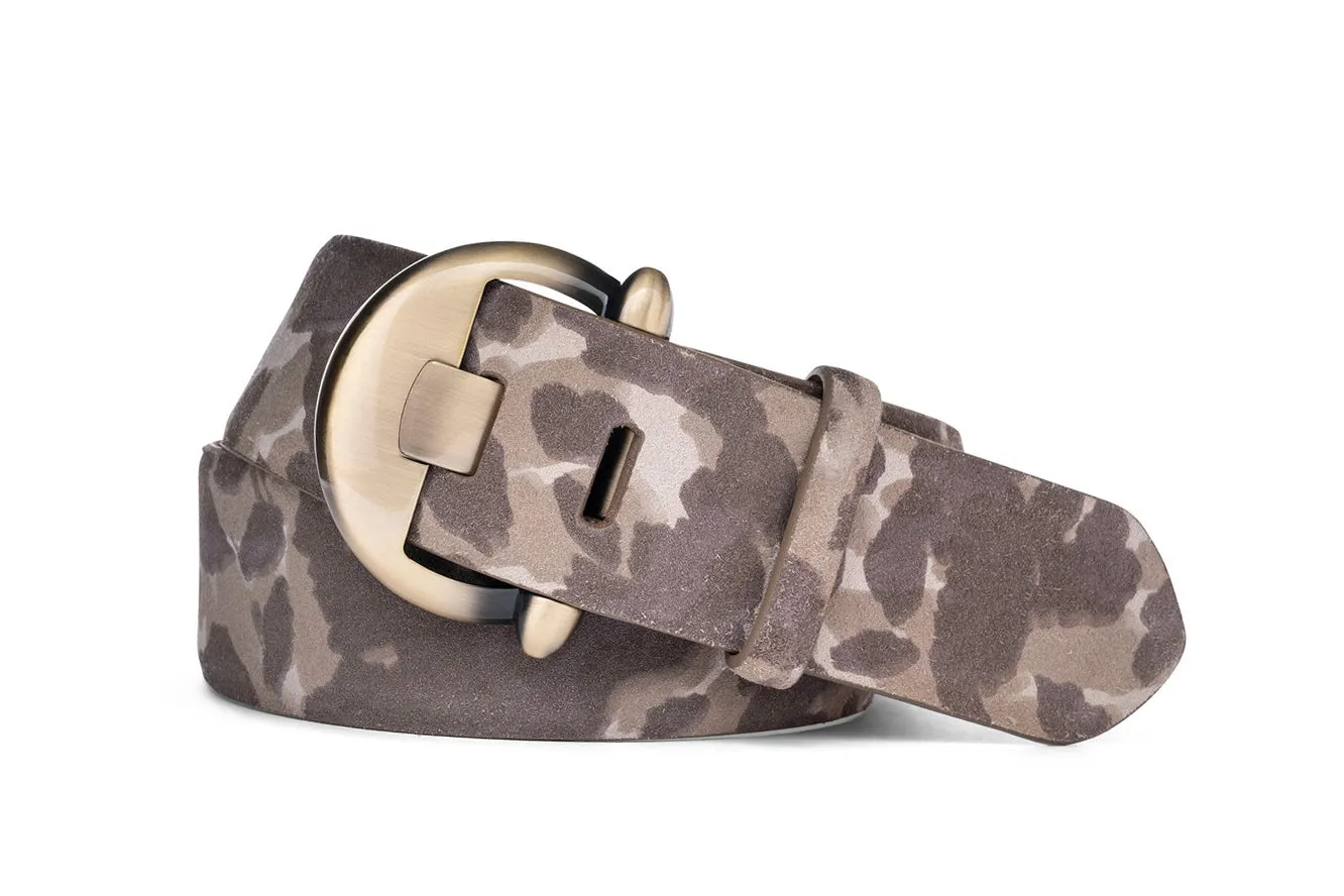 Sueded Camo Belt with Brass Buckle sold by W. Kleinberg
