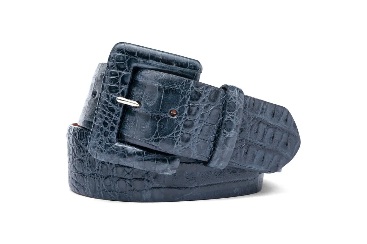 Wide Caiman Crocodile Belt with Covered Buckle sold by W. Kleinberg