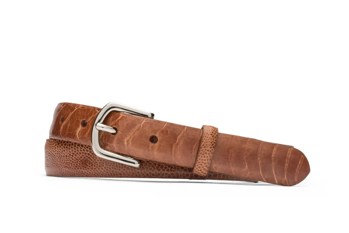 Skinny Ostrich Leg Belt with Nickel Buckle sold by W. Kleinberg