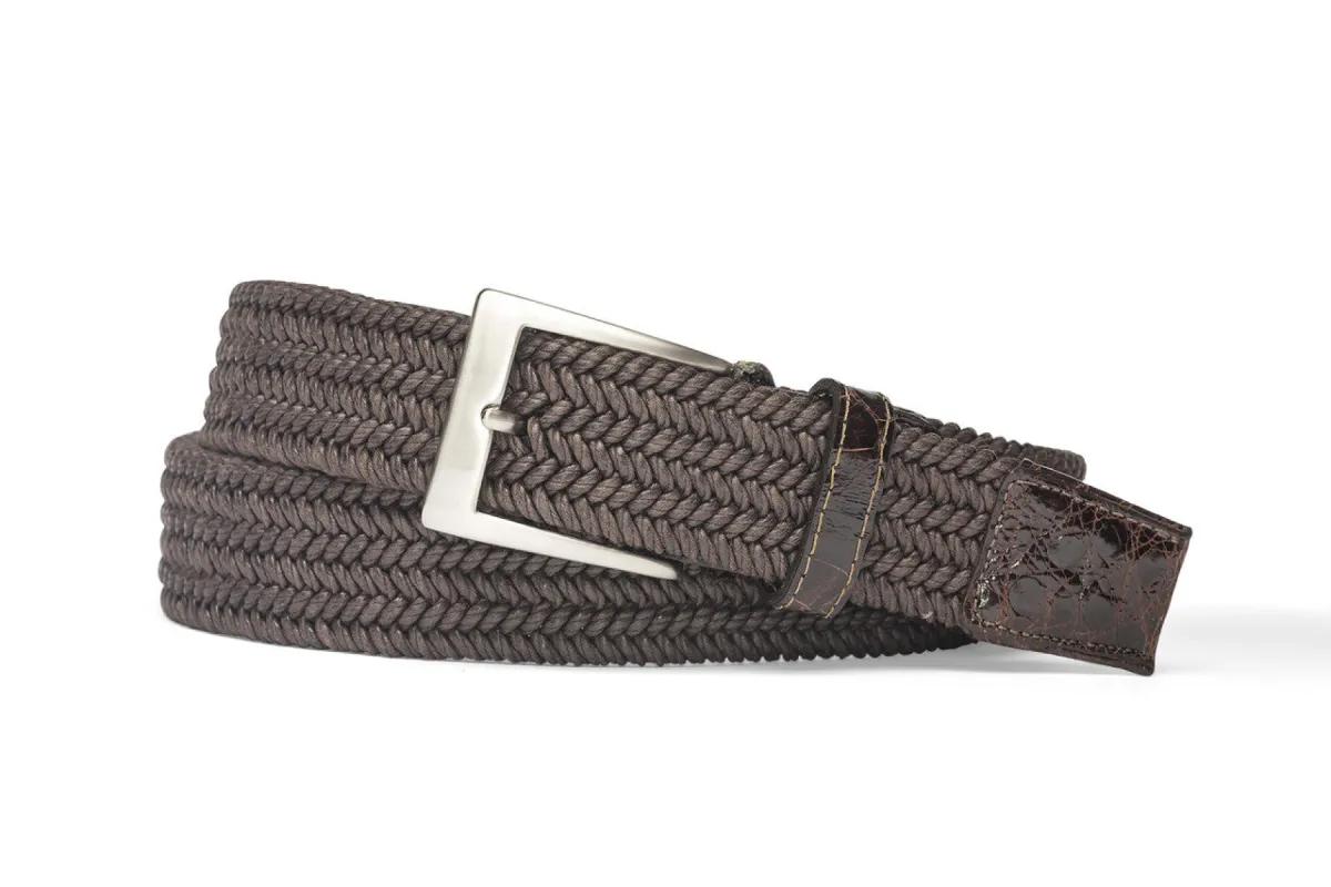 Solid Stretch Belt with Crocodile Tabs and Brushed Nickel Buckle sold by W. Kleinberg