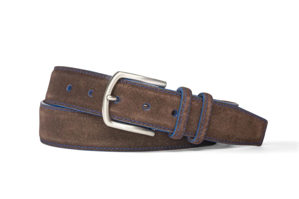 Blue Detail Suede Belt with Nickel Buckle sold by W. Kleinberg