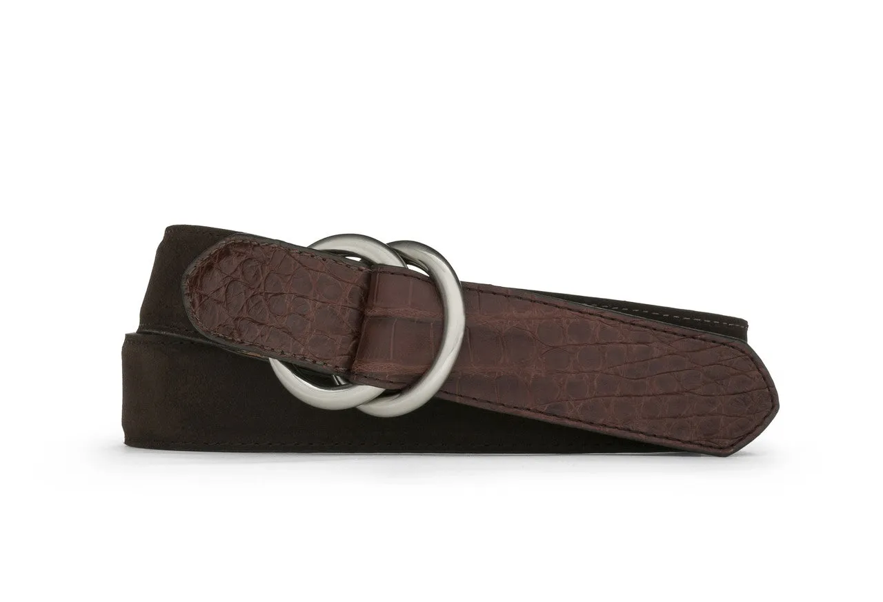 Suede and Caiman Crocodile Belt with O-ring Buckles sold by W. Kleinberg