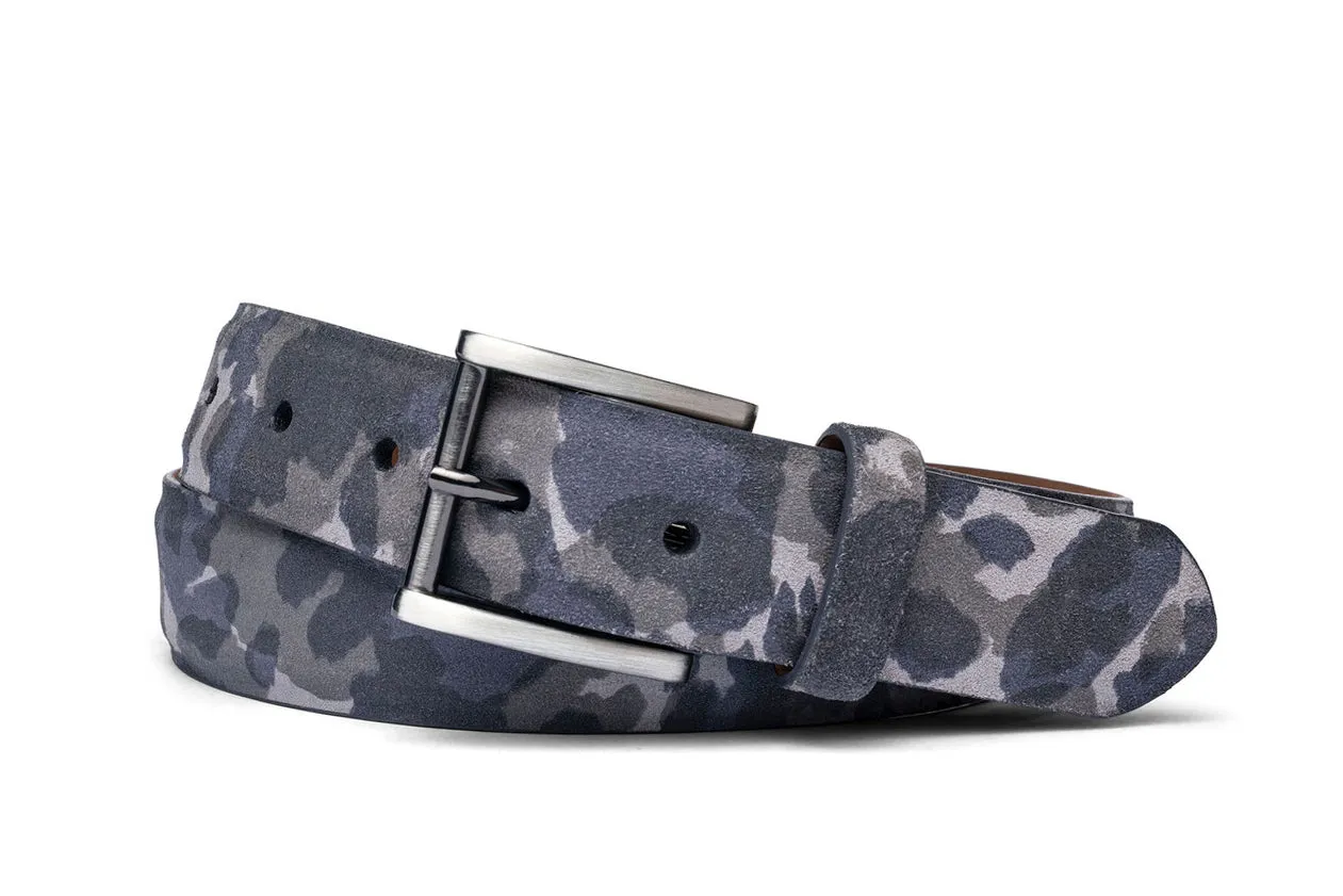 Sueded Camo Belt with Gunmetal Buckle sold by W. Kleinberg