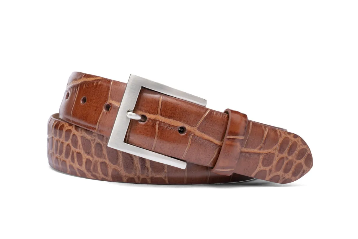 Embossed Crocodile Belt with Brushed Nickel Buckle sold by W. Kleinberg product image thumbnail 3