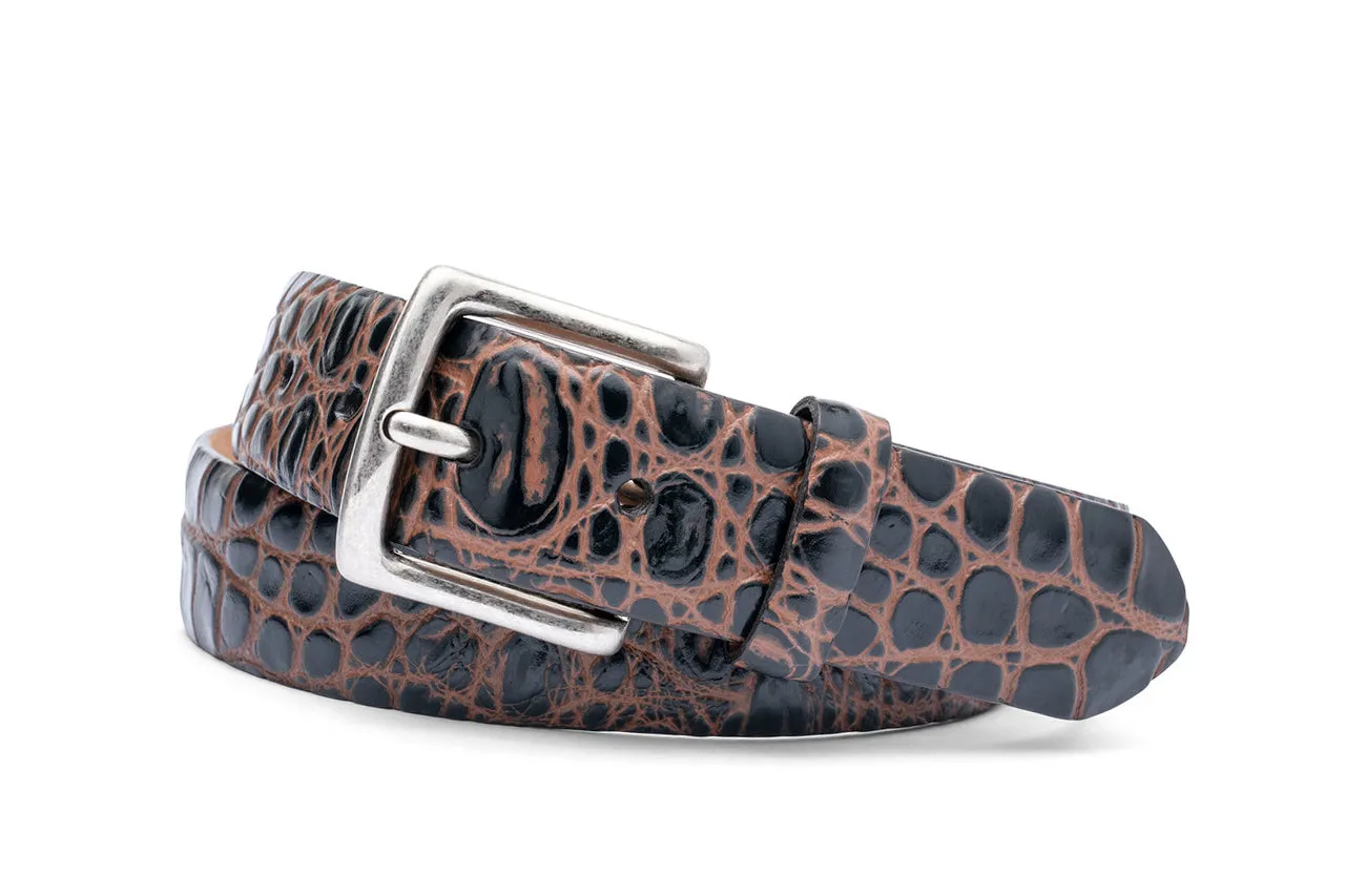 Two-Toned Embossed Crocodile Belt with Antique Silver Buckle sold by W. Kleinberg