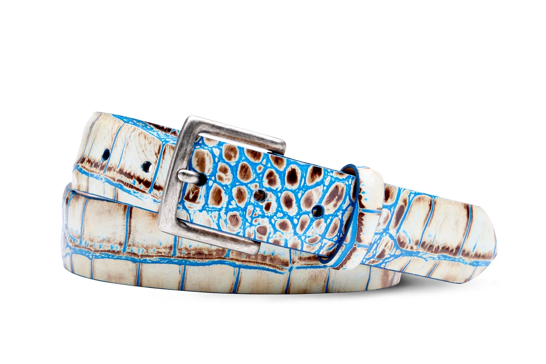 Two-Toned Embossed Crocodile Belt with Antique Silver Buckle sold by W. Kleinberg product image thumbnail 2