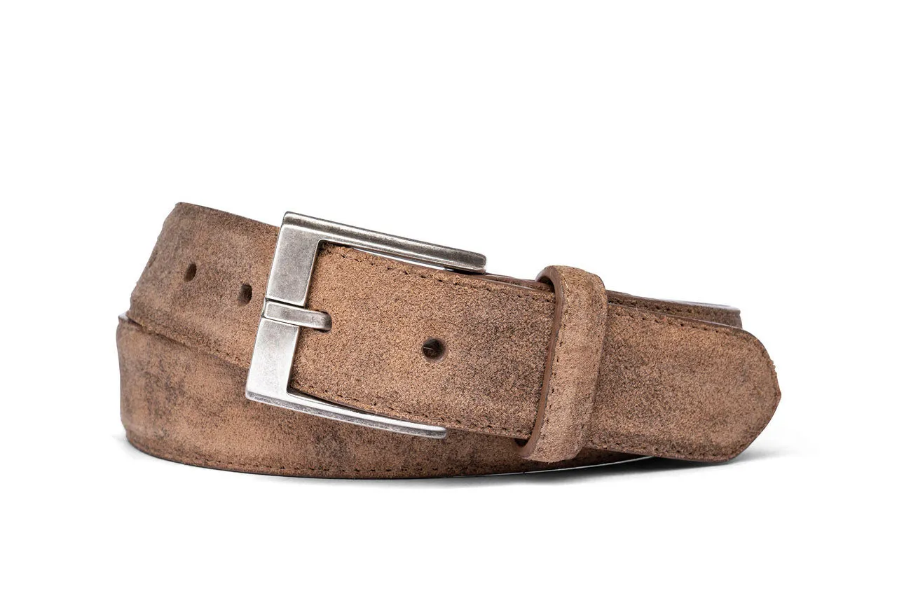 Distressed Suede Belt with Antique Silver Buckle sold by W. Kleinberg