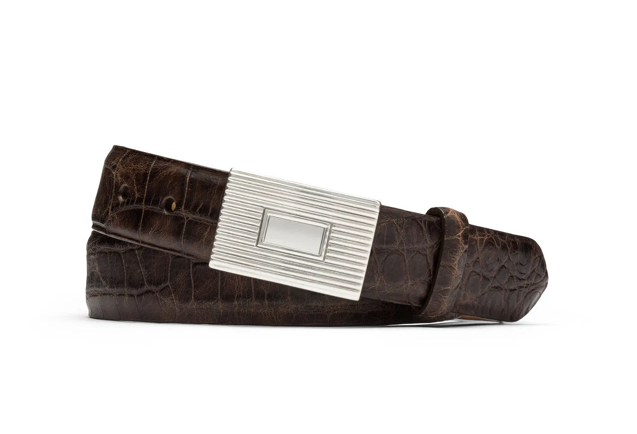 Distressed Embossed Crocodile Belt with Plaque Buckle sold by W. Kleinberg