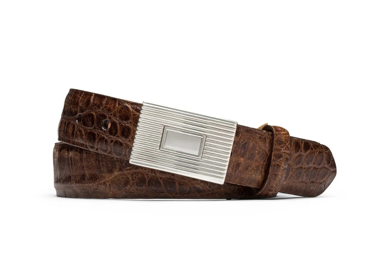 Distressed Embossed Crocodile Belt with Plaque Buckle sold by W. Kleinberg product image thumbnail 2
