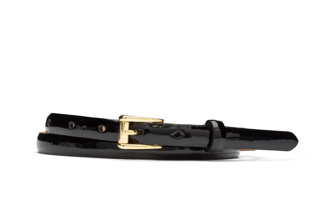 Skinny Patent Leather Belt with Gold Buckle sold by W. Kleinberg