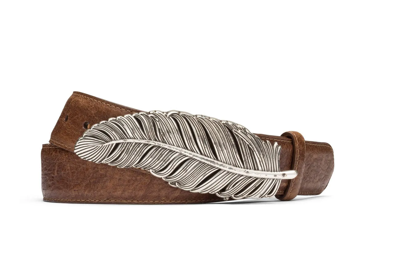 Textured Calf Belt with Feather Buckle sold by W. Kleinberg