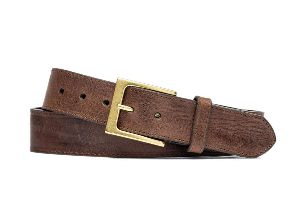 Vintage Calf Leather Belt with Natural Brass Buckle sold by W. Kleinberg