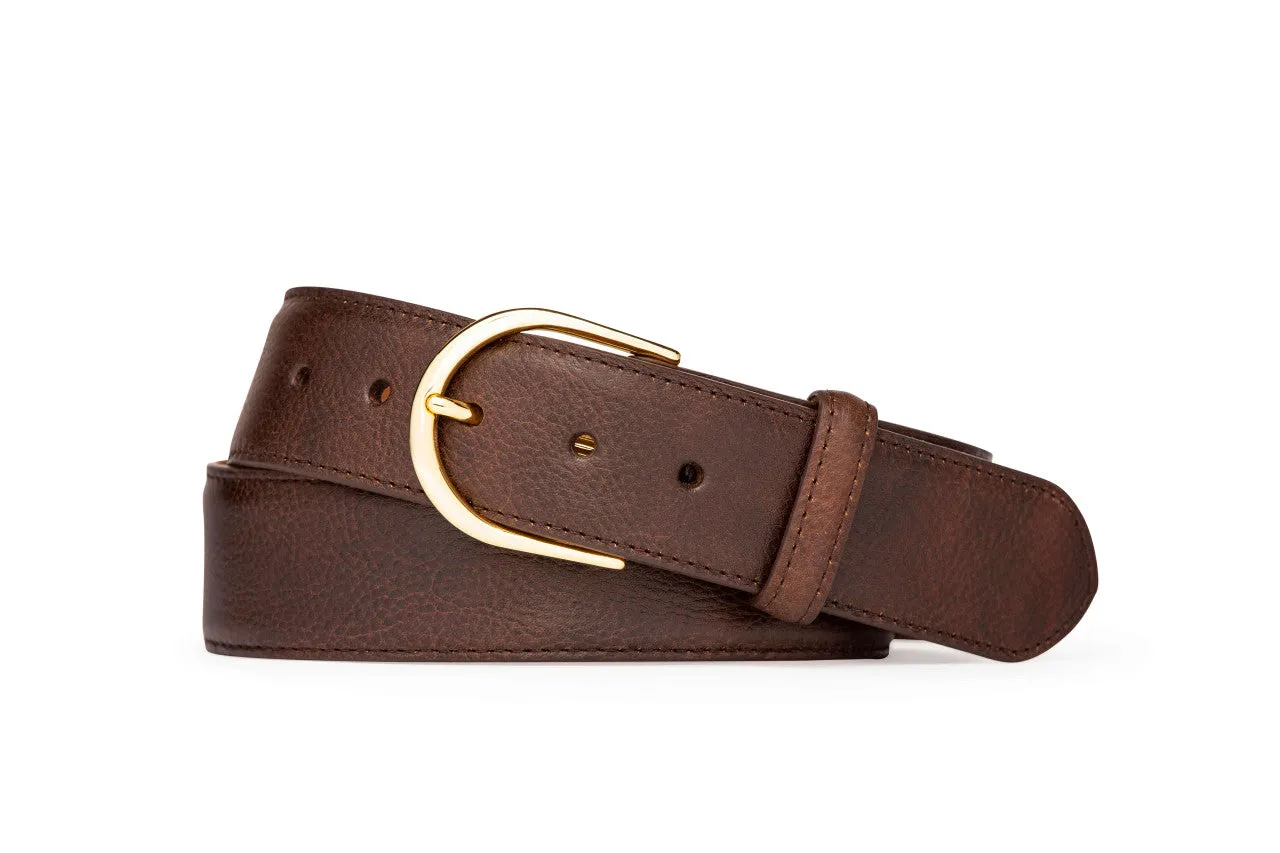 Textured Calf Belt with Brushed Gold Buckle sold by W. Kleinberg