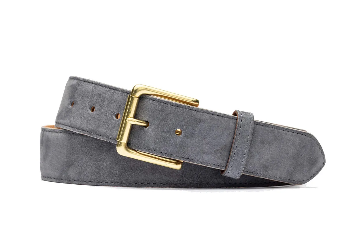 Nubuck Belt with Natural Brass Roller Buckle sold by W. Kleinberg