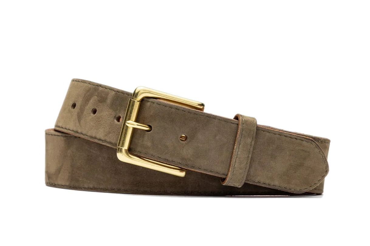 Nubuck Belt with Natural Brass Roller Buckle sold by W. Kleinberg product image thumbnail 3