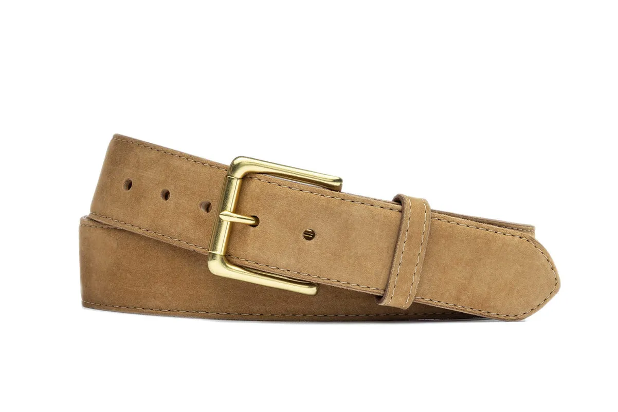 Nubuck Belt with Natural Brass Roller Buckle sold by W. Kleinberg product image thumbnail 2