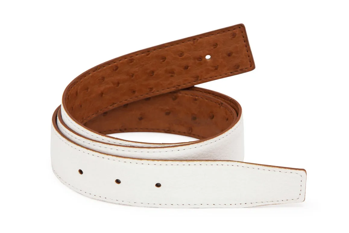Ostrich and Pebbled Calf Reversible H Strap sold by W. Kleinberg