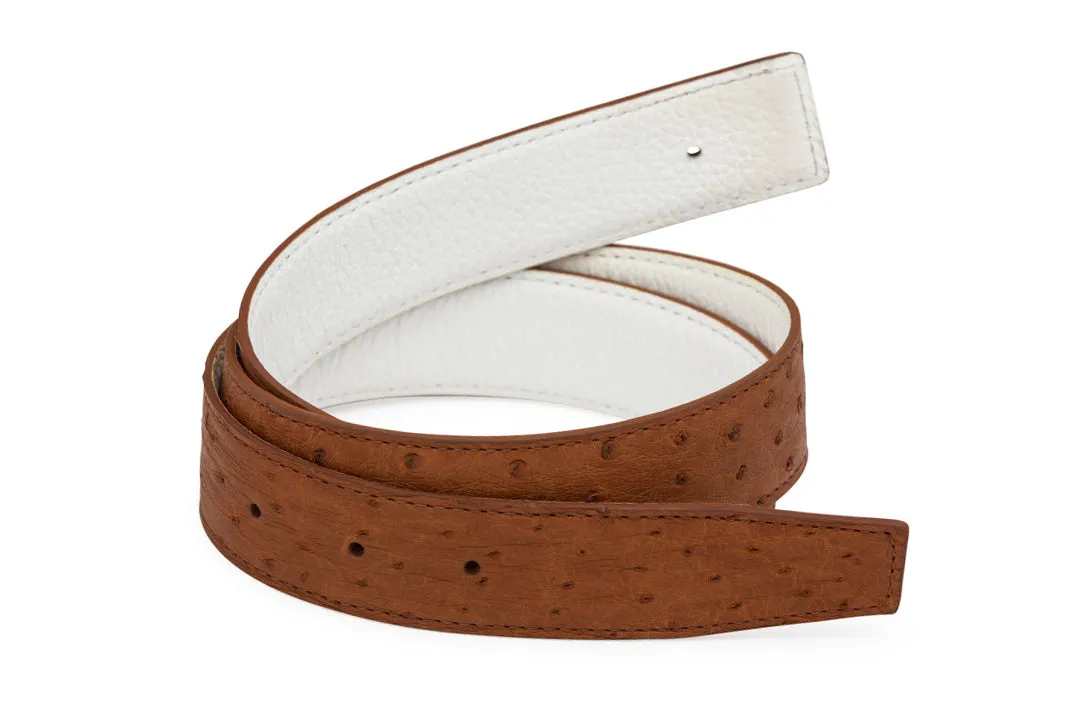 Ostrich and Pebbled Calf Reversible H Strap sold by W. Kleinberg product image thumbnail 2
