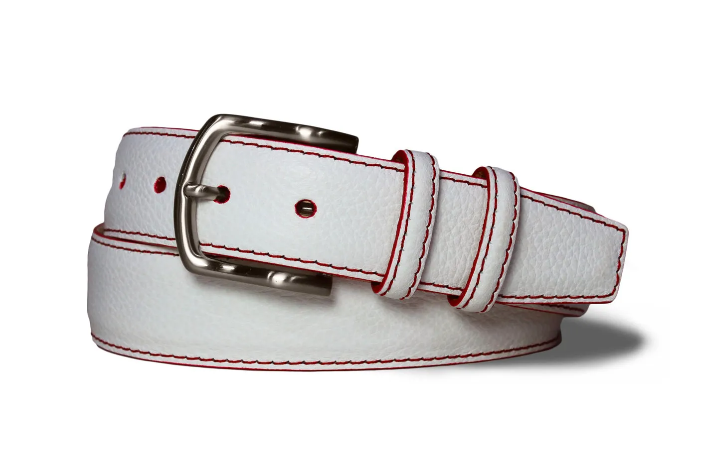 Contrast Stitch Pebbled Calf Belt with Nickel Buckle sold by W. Kleinberg product image thumbnail 3