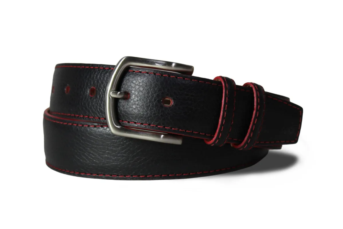 Contrast Stitch Pebbled Calf Belt with Nickel Buckle sold by W. Kleinberg
