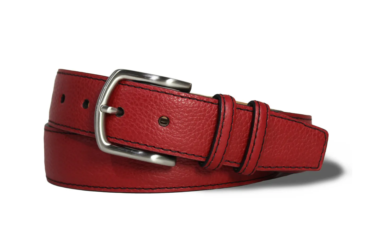 Contrast Stitch Pebbled Calf Belt with Nickel Buckle sold by W. Kleinberg product image thumbnail 2