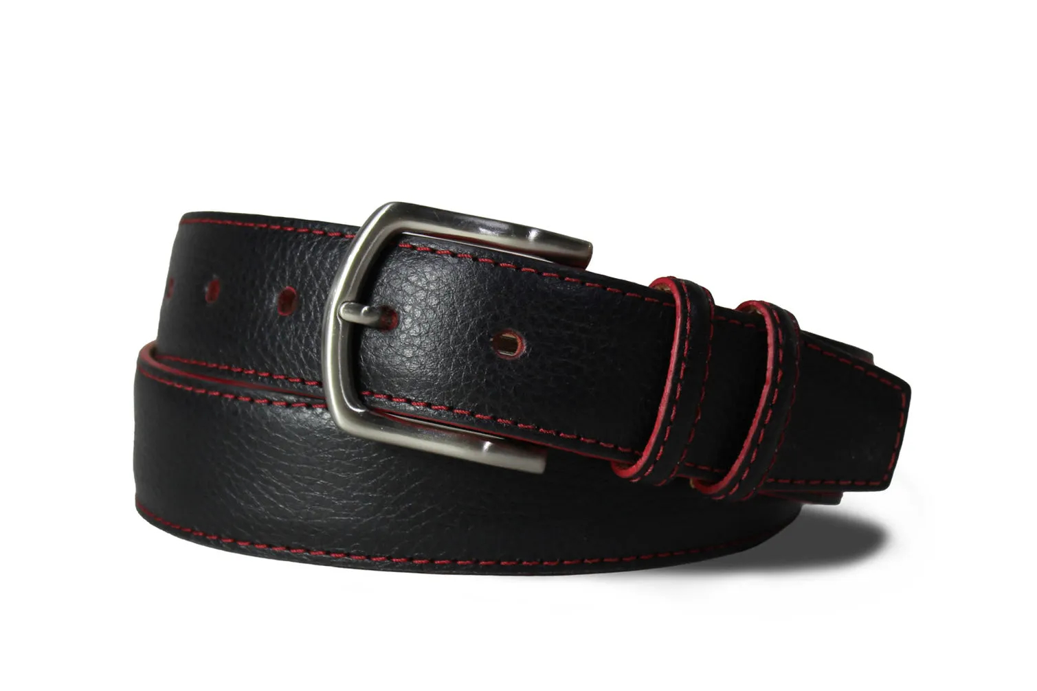 Contrast Stitch Pebbled Calf Belt with Nickel Buckle sold by W. Kleinberg product image thumbnail 2