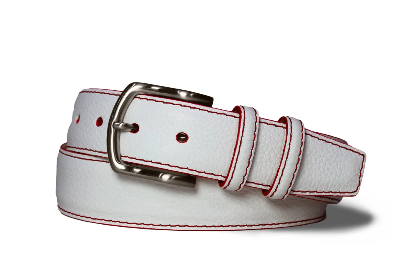 Contrast Stitch Pebbled Calf Belt with Nickel Buckle sold by W. Kleinberg product image thumbnail 3