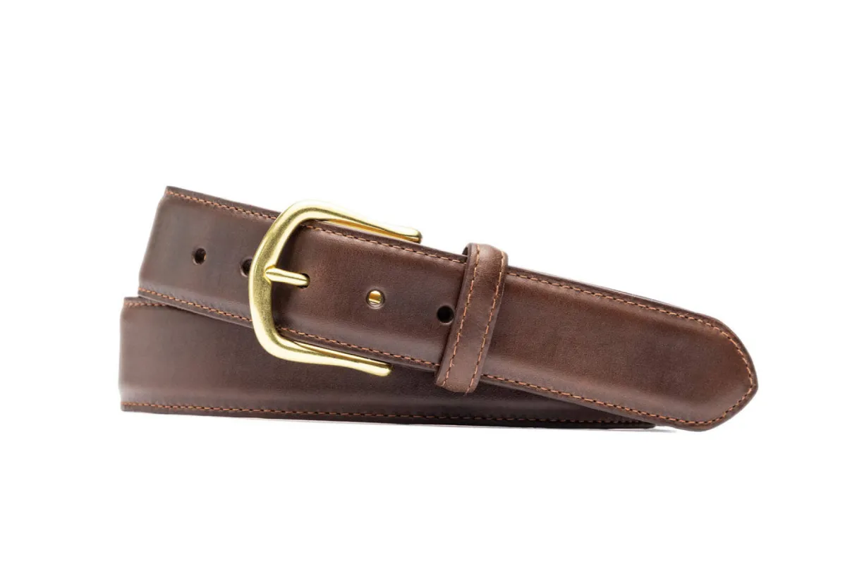 Extra-Long Horween Chromexcel Belt with Natural Brass Buckle sold by W. Kleinberg