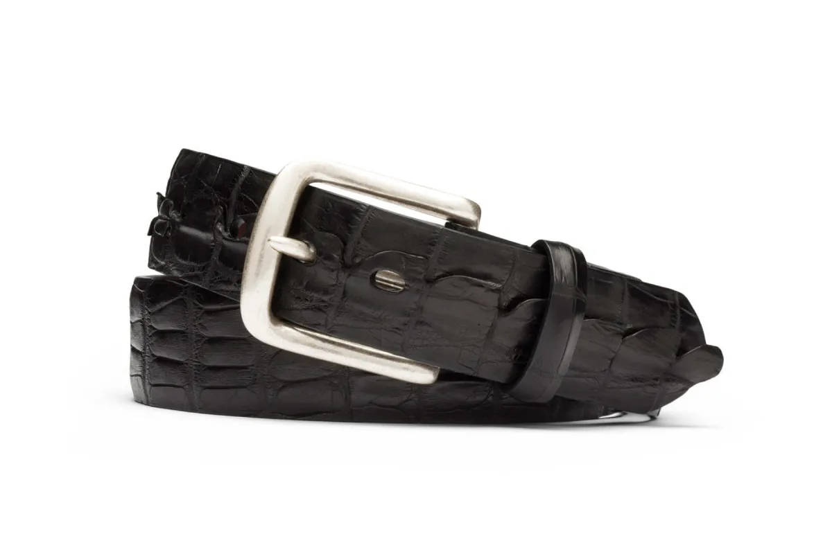 Extra-Long Hornback Alligator Tail Belt with Nickel Buckle sold by W. Kleinberg
