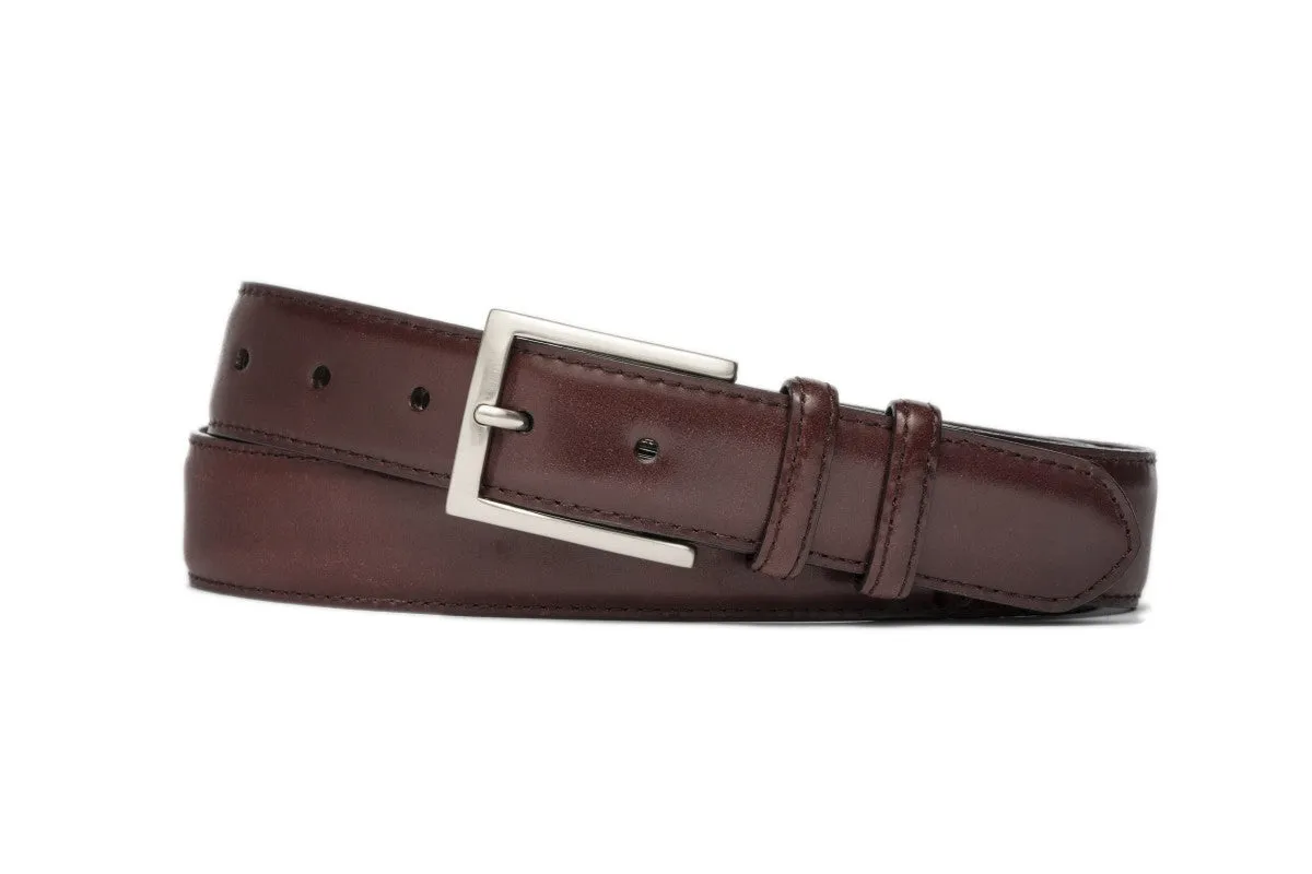 Extra-Long Horween Shell Cordovan Belt with Brushed Nickel Buckle sold by W. Kleinberg