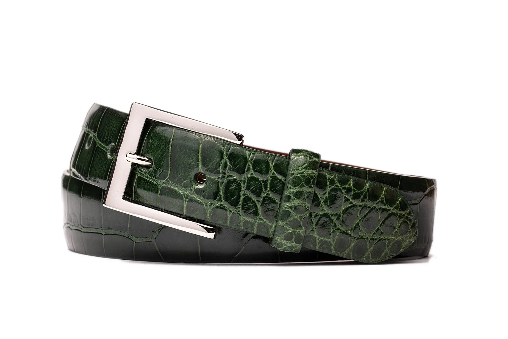 Extra-Long 1-1/4" Glazed American Alligator Belt with Nickel and Gold Buckles sold by W. Kleinberg product image thumbnail 5