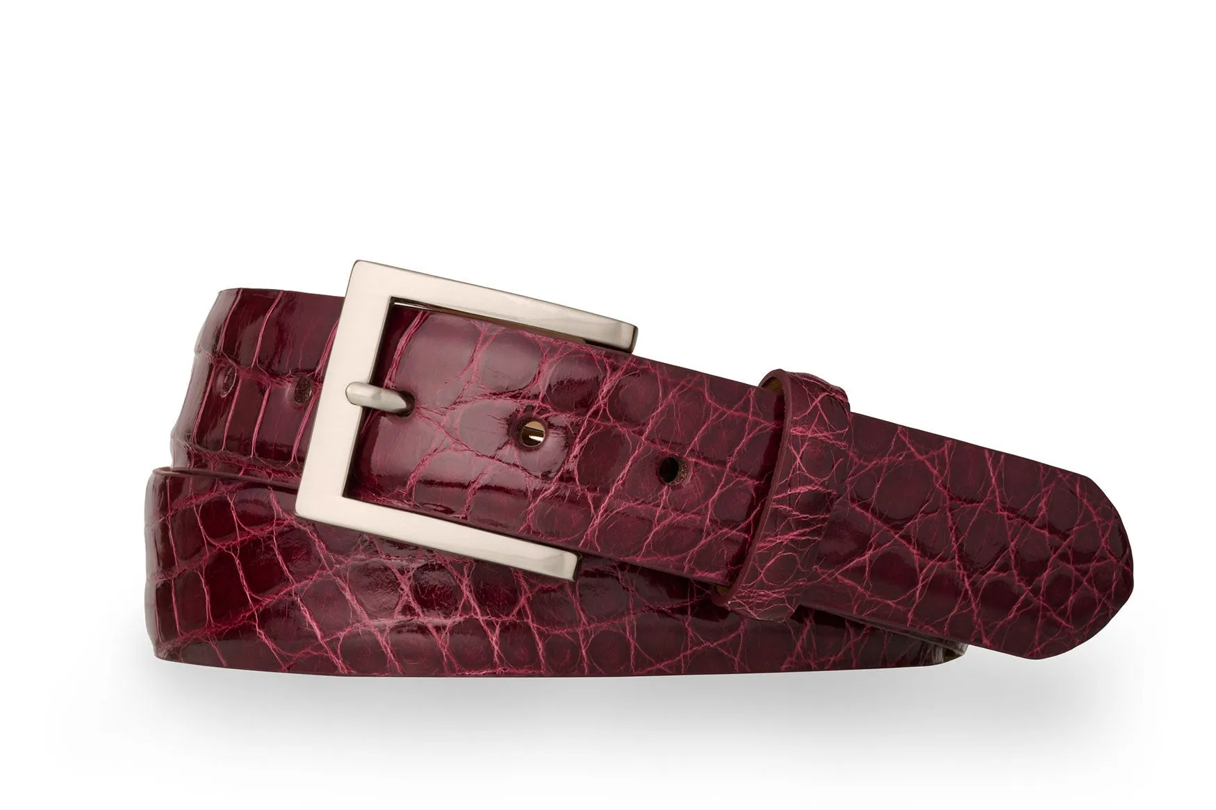 Extra-Long 1-1/4" Glazed American Alligator Belt with Nickel and Gold Buckles sold by W. Kleinberg product image thumbnail 2