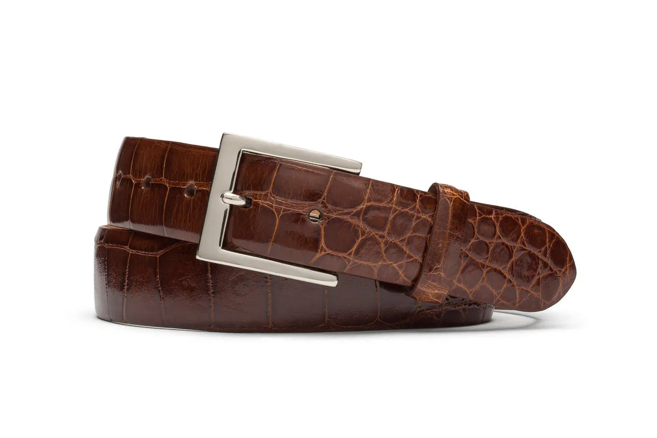 Extra-Long 1-1/4" Glazed American Alligator Belt with Nickel and Gold Buckles sold by W. Kleinberg product image thumbnail 4
